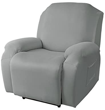 Fansu Funda de Sillón Relax 1 Plaza, Color sólido Elasticidad para Sillón Relax Funda Reclinable con Bolsillos Laterales, 4/6/8 Piezas Extraíbles y Lavables Fundas Protector (Gris,1 Plaza)
