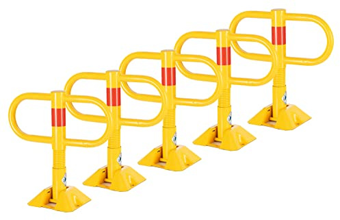 Stagecaptain PPS-47XL Parkplatzschloss 5x Set - Stationäre, klappbare Parkplatzsperre für Parkplätze - Abschließbar (3 Schlüssel inklusive) - Federnd gelagert - Aus robustem Stahl - Gelb