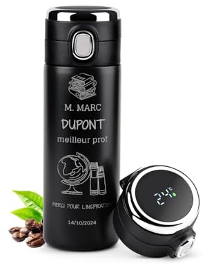 Maverton Bouteille isotherme personnalisable, Mug hermétique 400ml | Avec gravure pour homme, pour café, thé, Thermos avec afficheur LED, pour anniversaire, pour lui, Cadeau Noel, prof