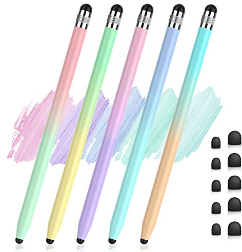 5Pcs Stylus Pens, 2 in 1 Stylus Pen for Touchscreen High Sensitivity Capacitive Stylus for iPad, iPhone, Android Samsung Tablets Skylight Calendar All Universal Touchscreen Devices with 10 Rubber Tips
