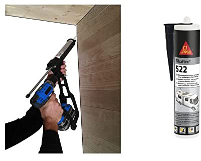 tivoly 11110520001 t-gun Kartuschenpistole anpassbar auf Akkuschrauber und Bohrmaschinen & Sikaflex 522 Caravan schwarz 300ml STP universeller Klebstoff, Dichtstoff, UV