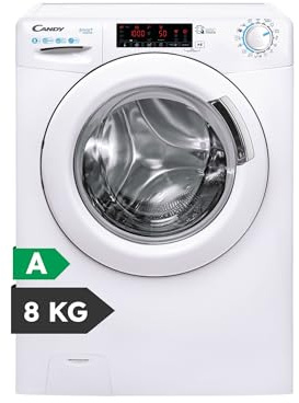 Candy Smart Inverter CS 148TXME-S, Lavadora 8 KG, 1400 RPM, Display Digit Touch, Tecnología NFC, Hygiene +, 16 Ciclos, 9 Rápidos, Motor Inverter Speed Drive, Inicio Diferido 24H, 77 DB, Blanco