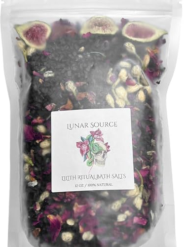 Lilith Ritual 12 oz Bath Salts | Dark Moon Goddess Spell Offering Lilit Temptress Witchy Devotional Pagan Deity Herbal Protection Witchcraft Carnelian Crystal Black Salt Intention Soak