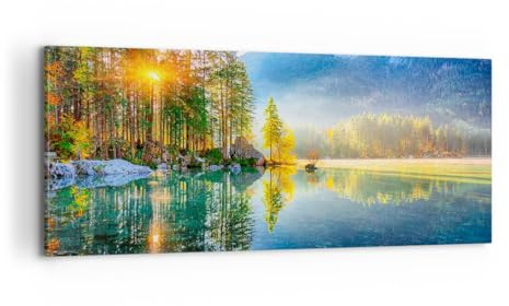 Cuadro Decorativo 100x40cm Moderno Panorámico Paisajes Naturaleza - 5307 | Paisaje Alpes montañas Cuadro sobre Lienzo Arte mural Decoración del Hogar Salón Dormitorio Cocina Oficina Cuadros de Pared