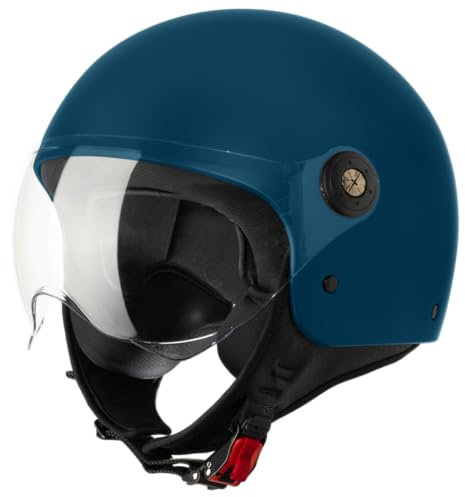 VINZ Duoro Casco Scooter / Moto Donna E Uomo | nelle taglie dalla XS-XXL | Jet con Visiera | Certificato ECE 22.06 | Disponibile in diversi colori - Blu scuro opaco