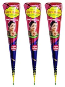 AARNAV Fresh Dark Brown Kajal Henna Cones for Natural Temporary Tattoos Kajal Mehndi Cone for Temporary Tattoos and Body Art (Pack of 3)