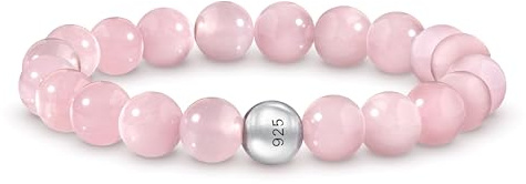 PURAJA Bracciale in vera pietra naturale con perle in argento sterling 925 e perle di pietra naturale da 8 mm