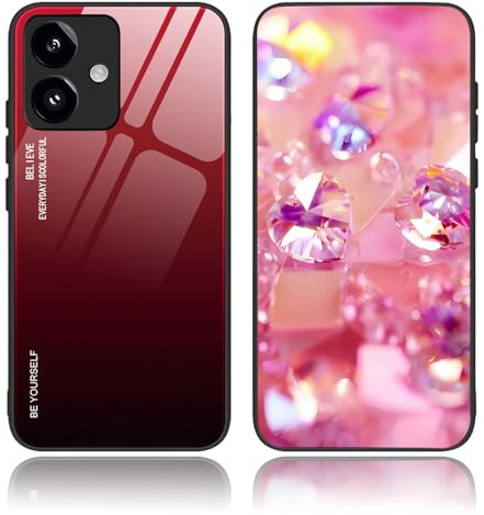 BORYA Funda para Motorola Moto G14 4G, Ultradelgado Antigolpes Suave Silicona TPU Bumper Carcasa, Vidrio Templado Estuche, Elegante Gradiente Caso, Rojo Gradiente