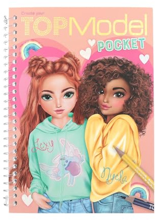 Depesche 13165 TOPModel - Livre de coloriage de Poche de Taille Pratique avec 120 Pages pour créer des Tenues, Cahier de coloriage avec Planche d'autocollants et Reliure à Spirale