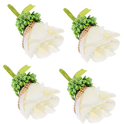 BIUDECO 4 Stück Korsage hochzeitsdeko künstliche blüten Blumenanstecker Trauzeugen Blumen Anstecker Anstecknadel für Männer Ansteckblume in Rosenform Hochzeit Ansteckblume Seidentuch Weiß