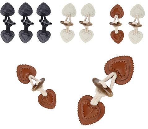 WJUAN Große Knebelknöpfe Set – 9 Paare PU-Leder & Harz Knebelverschluss in 3 Farben, Stilvolle Knebelknöpfe für Jacken, Mäntel, Pullover