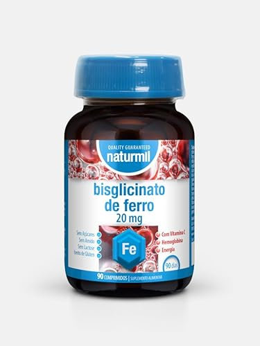 Naturmil Bisciglinato de Hierro 20 mg - Apoyo Energético Sin Gluten ni Lactosa - 90 Comprimidos