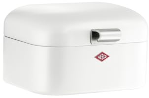 WESCO Panera Mini Grandy en color blanco, chapa de acero pulverizada, orificios de ventilación y mango estable