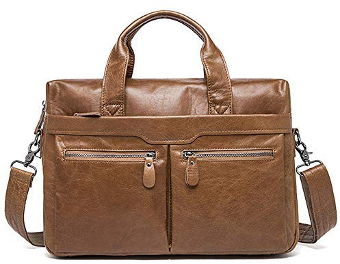 LVUNZJCA Aktentasche für Herren Leder-Kurier-Beutel for Männer, Jahrgang Satchel Laptop-Schulter-Geschäfts-Aktenkoffer for Laptops Bücher für die Arbeit(Braun)