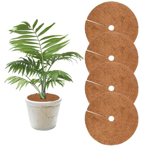 Neerow Kokos-Mulchscheibe, 4 Stück Kokosscheibe, 30cm Kokosmatte Kübelabdeckung, Winterschutz Pflanzenschutzmatte Rund für Pflanzen, Bäume Frostschutz Kälteschutz