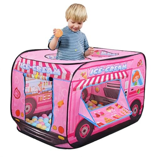 Ice Cream Truck Kids Pop Up Tent Foldable Play Tent Indoor Children's Playhouse Crawling Bus Cartoon Toy with Carry Bag Set Up Free Outdoor Play Equipment for Children Toddler Tents for Girls Boys