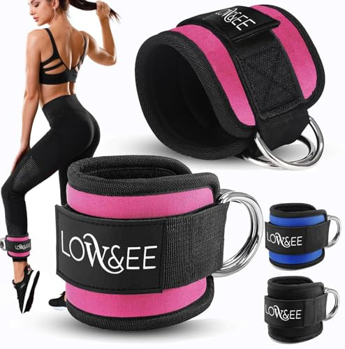 LOW&EE® 2er-Pack Knöchelriemenscheiben Gym - Knöchelbandage für Riemenscheibe gepolstert für Frauen und Männer - Gym Knöchelriemen für Kabelmaschine Fitness und Fitnessstudio (Rosa)