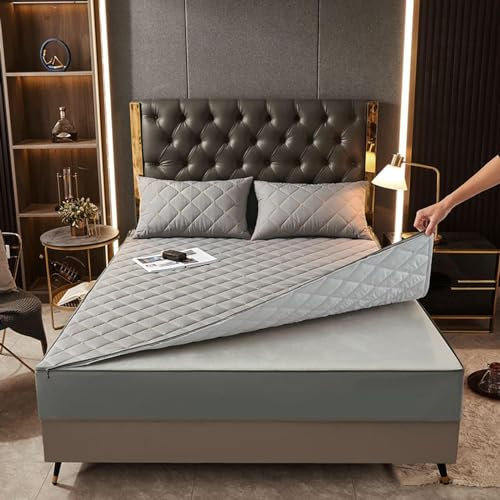 Housse de protection matelassée pour matelas king size personnalisable avec fermeture éclair pour petit lit double/simple/double/king size Gris 90 x 190 + 25 cm