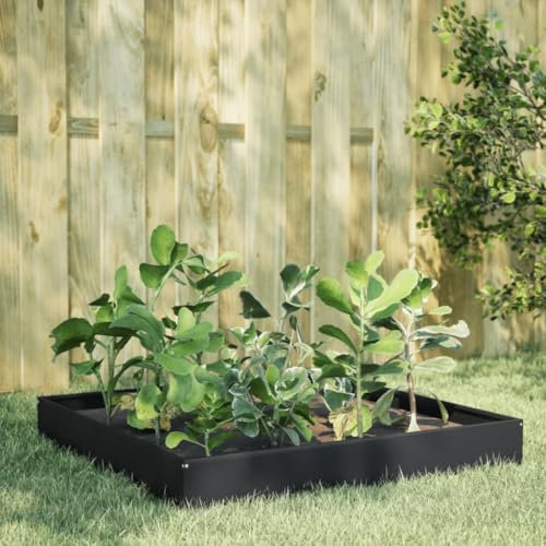 Xichuzi Hochbeet Schwarz 100x100x26 cm Stahl, Palettenrahmen, Hochteich, Gemüsebeet, Kräuterregal Balkon, Blumenbeet, Kräuterspirale, Tomatenbeet, Pflanzhochbeet - 851017