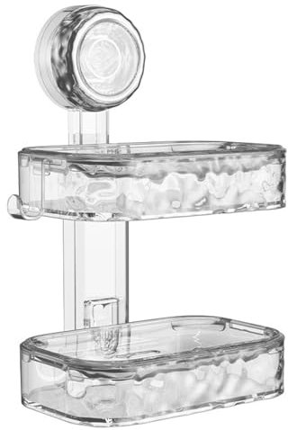 VirtuGro Porta Sapone Bagno Porta Saponetta In Plastica Porta Sapone con Ventosa Porta Sapone Due Piani Cucina Murale con Vaschetta Facile da Installare Portasapone Autoadesivo Argento Trasparente