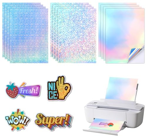 VEPEPE 12 Blatt A4 Selbstklebende Transparente Holografische Folie, Sticker Papier Zum Bedrucken für Aufkleber, Dekorationen, Fotoalben und Handgefertigte Kunstwerke