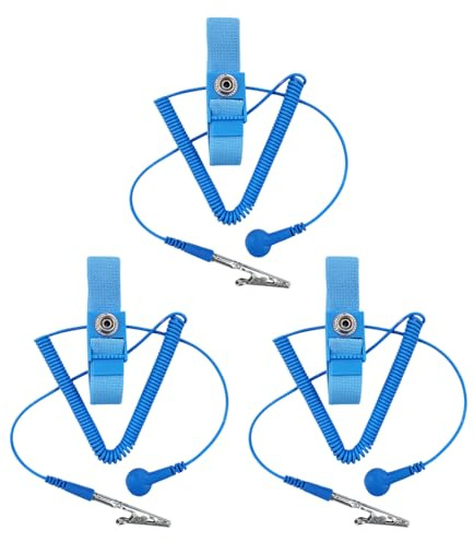 YSJCHEBS Paquete De 3 Muñequeras Antiestáticas, Muñequeras Antiestáticas Ajustables, Muñequeras De PVC con Conexión A Tierra para Descargar Electricidad Estática, Muñequeras Reutilizables