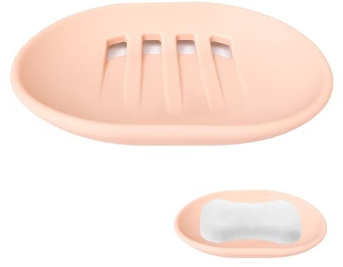 peiqiup Jabonera de Silicona, Bandeja de Silicona para jabonera, autodrenante, para baño, Cocina, mostrador, Ducha, Mantener el jabón seco, jabonera de Drenaje, Rosa