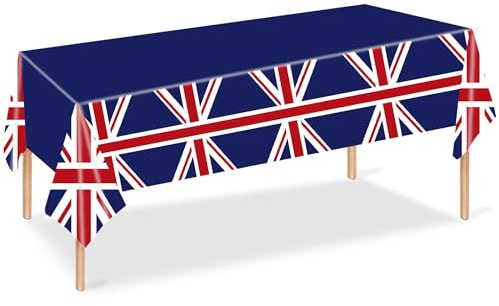 MORAINJAY 2Pcs Union Jack Party Tablecloth for VJ Day 80th Anniversary,UK British Flag Desgin Table Cloth for 80 Years,Great Britain Union Jack Tableware Party Supplies