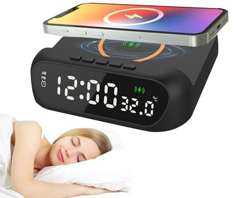 Sveglia senza fili, Orologio di Allarme Digitale da polso di Ricarica Intelligente per Aiuto per dormire a Letto, polso di Ricarica Orologio a LED 3 in 1 con Display di Temperatura