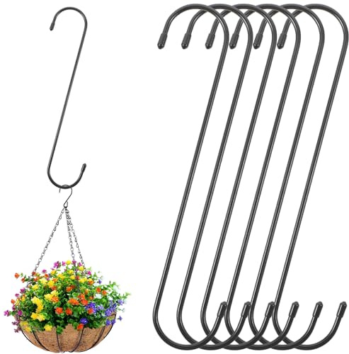 6Stück Extra lange S Haken 30cm S-förmige Haken zum Aufhängen von Pflanzen Großer Baumast Verlängerungshaken Schwere Schwarze Haken für hängende für Blumenkorb Pergola Kleiderschränke Garten Terrasse