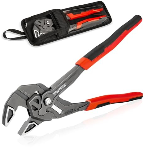 HAUTMEC Adjustable Pliers Wrench, 300mm Smooth Jaw Parallel Pliers, Adjustable Spanner, CR-V Steel & Phosphated Rust-Resistant, SAE/Metric Scale, Storage Belt Pouch for Professional Plumbing & DIY