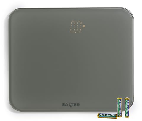 Salter Shadow Electronic Scale – LED Easy-Read, Hidden till Lit Display, Toughened Glass Platform, 180KG/400lbs Capacity, KG/ST/lbs, Carpet Feet Included, Step on Instant Reading, Grey