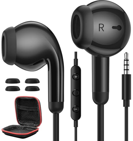 AIAUXAI Auricolari con Filo Jack 3,5 mm, Microfono e Controllo Volume, Nero | Cuffie con Filo In-Ear, Cuffiette Cablate Laptop Cellulare Tablet Radio, per Samsung per MP4 per Switch, Sport Game Lavoro