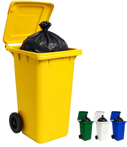 PALUPLUS Bidone Porta Rifiuti da 120 Litri, Misura 48x55x93 cm, Pattumiera con Coperchio, Ruote e Maniglia, Secchio da Esterno per Raccolta Differenziata -120F -11 (Giallo)