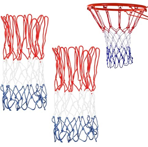 2PCS Heavy Duty Basketball Net Replacement, 12 Loop Standard Tri- Colour Netball Net, Strong and Durable Basketball Replacement for Indoor and Outdoor Use