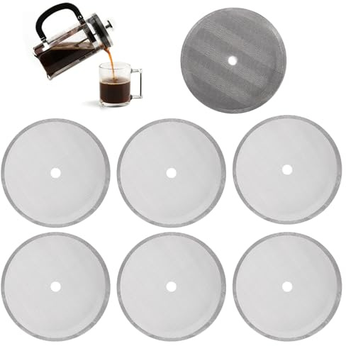 LXUEJIE 6 filtros de repuesto para prensa francesa, filtro de prensa francesa de malla de acero inoxidable, filtros de prensa francesa reutilizables de 4 pulgadas para cafeteras de café y té de 8
