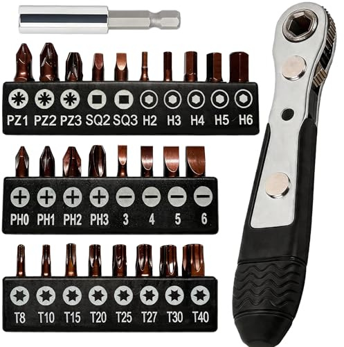28in1 Mini Ratchet Screwdriver and Wrench, 36 Tooth Right Angle Screwdriver | Small 90 Degree Ratchet Reversible Screwdriver with S2-Alloy Steel Bit, Bendy & Offset Screwdriver Mens Tools Gift Set