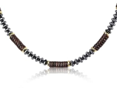 PiercingJak Collar para hombre negro de hematita de coco con cadena de extensión de acero inoxidable