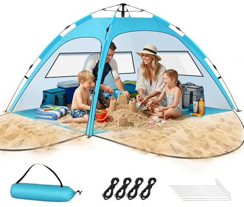 Purebox Strandmuschel, Strandzelt für 2-4 Personen, tragbares automatisches Strandzelt, UV50+ Schutz mit Doppeltüren, Strandmuscheln Geeignet für Familien-Strandcamping, Gartengrill, Wanderzelt