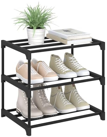 WOLTU Schuhregal schmal 3 Ebenen, Schuhorganizer Schuhaufbewahrung platzsparend, offener Schuhschrank Metall, für 6 Paar Schuhe, Eingang, Flur, Wohnzimmer, 42 x 37 x 30 cm, Schwarz