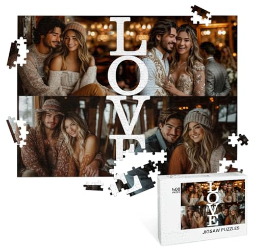 Custom Puzzles from Photos - Personalised-Jigsaw-Puzzle for Adults 300/500/1000 Piece Picture Puzzle Gifts for Valentine's Day Him Her Family Anniversary Wedding 4 Love Photos
