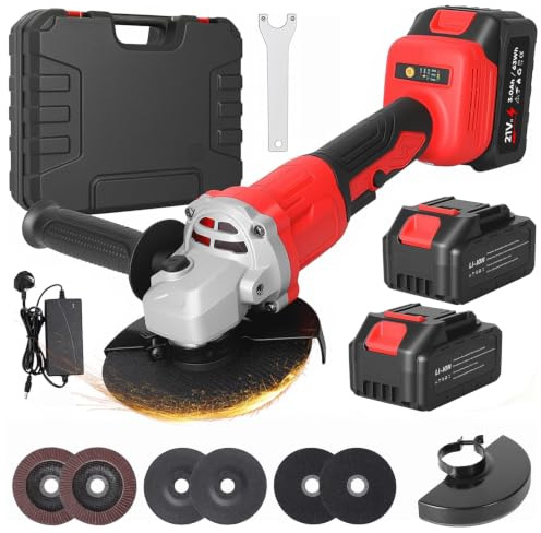 Cordless Angle Grinder,125mm Brushless Angle Grinder with 2×3.0Ah Batteries,6 Cutting Wheels,12000 RPM Professional Electric Power Tools for Metal Cutting, Grinding, Polishing