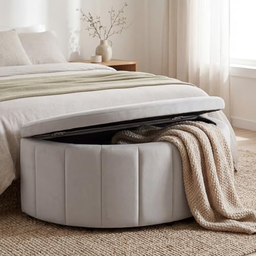 tectake® Polsterbank, 108 x 48 x 38,5 cm, mit Stauraum, 150 kg belastbar, Polsterdeckel mit Gasdruckfeder, Sitzbank, Komfortbank, gepolsterte Bank, Polster Sitzbank, Bank mit Polster - Samtoptik taupe