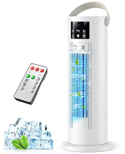 Mobile Klimaanlage – Mini Klimaanlage mit Kühl- und Befeuchtungsfunktion, Wassernebel-Technologie, 4 einstellbare Timer-Stufen, 120° schwenkbarer Luftauslass, für Zuhause, Büro, Schlafzimmer (Weiß)