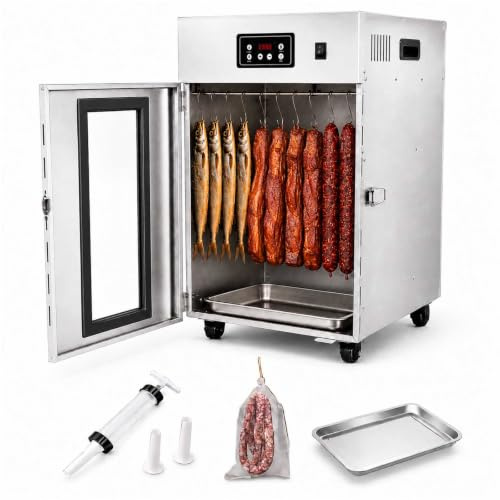 Dry Ager Reifeschrank Für Fleisch Und Wurst, Edelstahl Trockenschrank Für Fleisch Mit Led-Steuerung, 14/30 Haken, 30-90°C, 24h Timer, Biltong Box Für Wurst, Speck, Fisch Und Rindfleisch 7.5KG