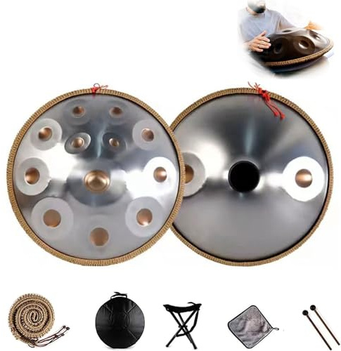 22 Inch Hand Drum Harmonic Percussion, Steel Pan Drum with Stand, Mallets, and Case for Sound Healing, Meditation