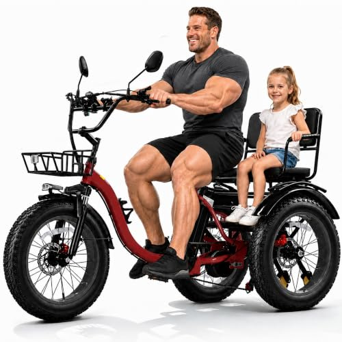 KAKIGO Elektro-Dreirad Für Erwachsene,Fat Tires Elektro-Dreirad,250W Motor,95 Nm,48V 18/10.4Ah Akku,20 Km/h, Vorder-&Hinterkorb,Differenzial,90/50Km Reichweite,Differential
