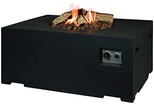 M A N I A Feuertisch für den Garten - Gas Feuerstelle ohne Rauch, Funken, Glut & Asche - Gaskamin Outdoor mit 19,5 kW in Betonoptik schwarz 107 x 80 x 46 cm - Gasfeuerstelle Terrassenkamin Kaminfeuer
