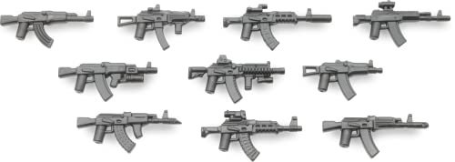 BrickArms Aktion Sturmgewehr und Maschinenpistolen Waffenset | Set enthält 10 AK Militär Waffen | Kompatibel mit Lego® Figuren