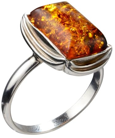 HolidayGiftShops Anillo Cora en Plata esterlina y Miel de ámbar báltico Talla: 6
